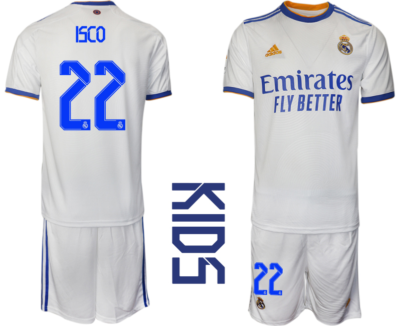 Youth 2021-2022 Club Real Madrid home white #22 Soccer Jerseys
